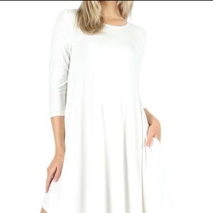 Ivory 3/4 Sleeve Casual Dress w/Pockets